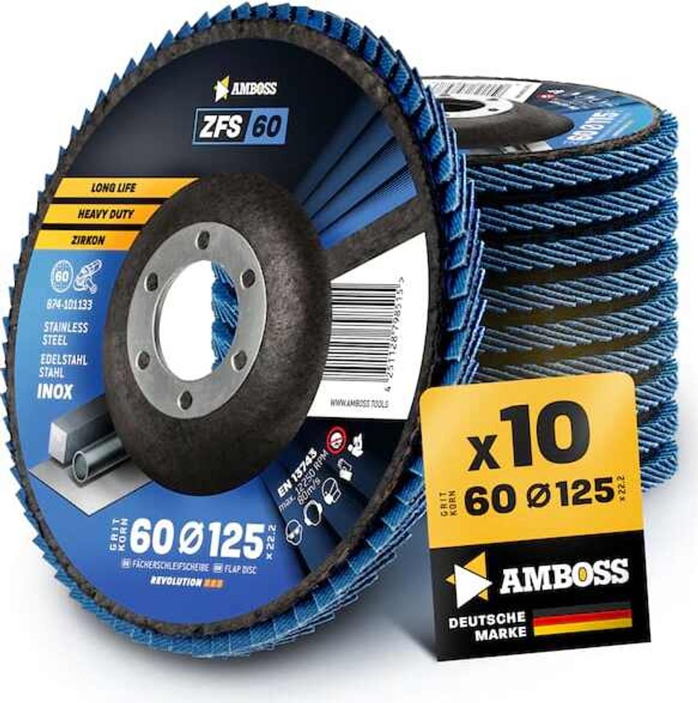 10x Amboss Fächerschleifscheibe K60. 125mm