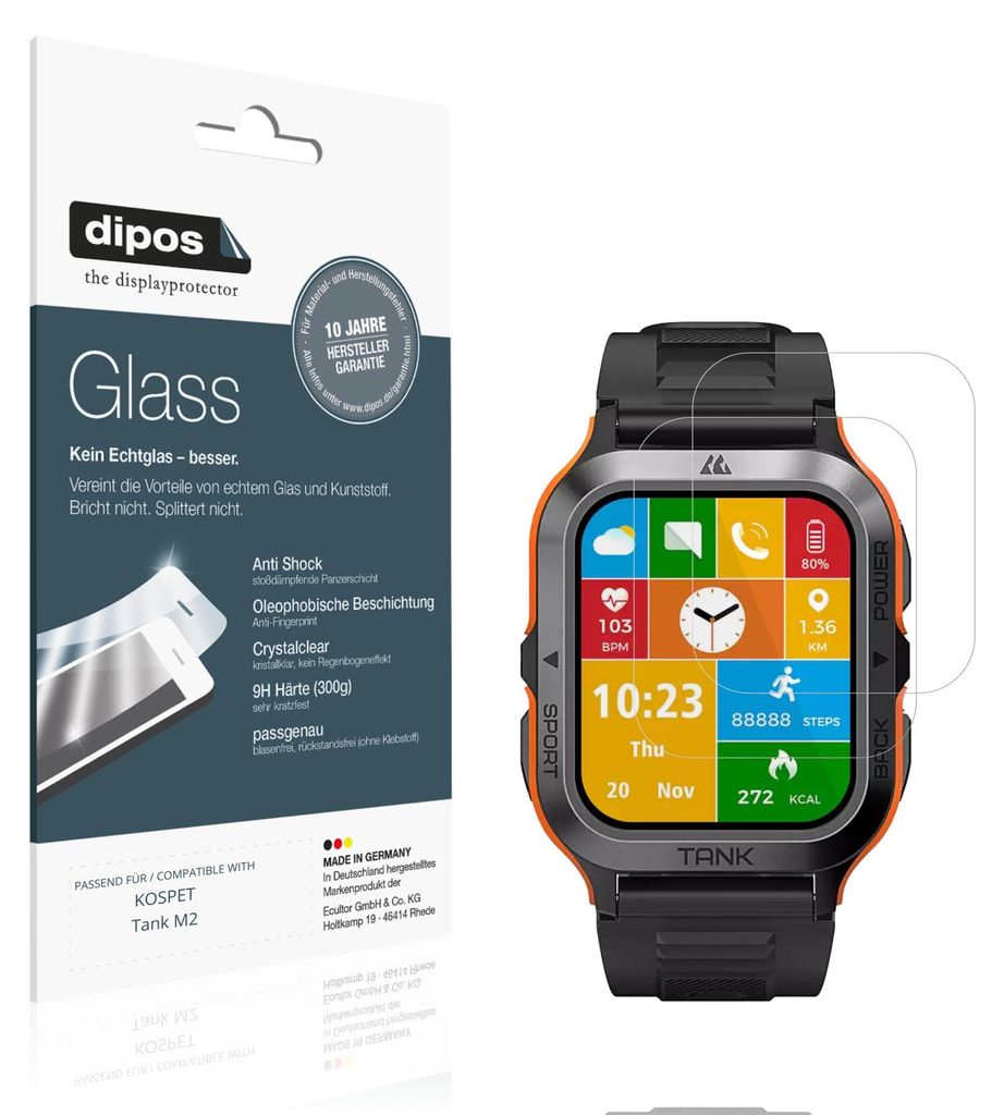 2x Schutzfolie für KOSPET Tank M2 - Anti-Shock 9H Folie dipos Glass Kunststoffglas