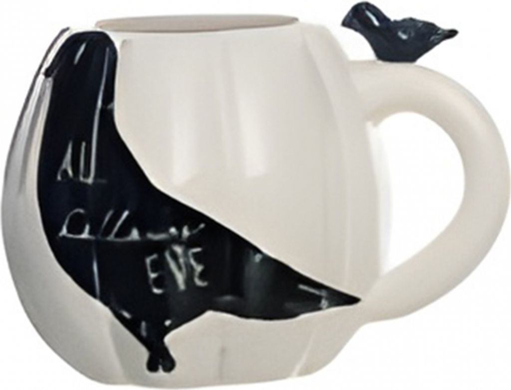 Weiße Halloween Kürbis Tasse mit schwarzer Krähe