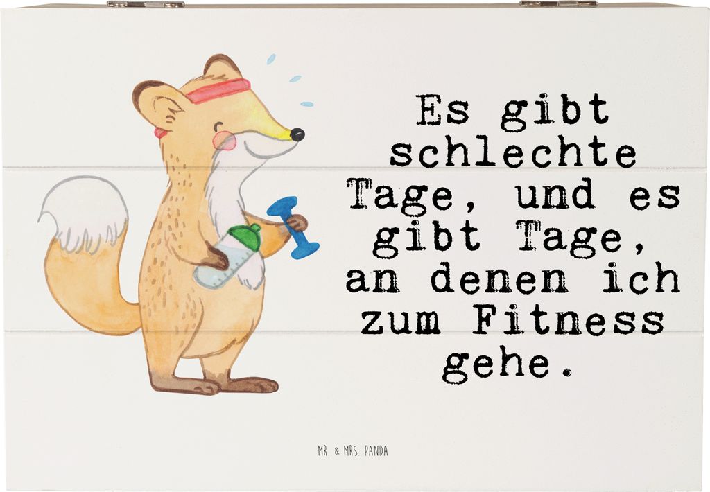 Mr. & Mrs. Panda Box Fuchs Fitness 22 x 15 cm - Weiß - Geschenk, Kiste mit Deckel, geschenkkiste, Kraftsport, Sportclub, Geschenkbox, Schatzkiste,...
