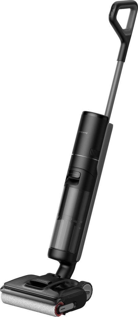 A black and gray electric broom is shown against a white background.