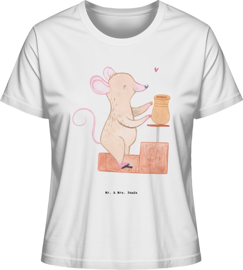 Mr. & Mrs. Panda Oberteil Damen Maus Töpfern Größe L - Weiß - Geschenk, T-Shirt, Töpferkurs, Sommershirt, Baumwoll, Töpferei, Basic