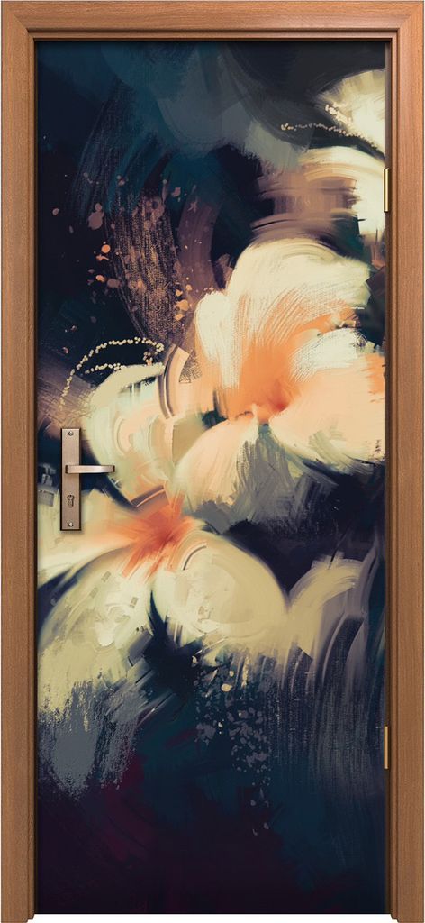 Türposter 80x200 cm Türaufkleber Türtapete Türfolie Klebefolie Kunst Gemälde weiße Blumen im Dunkeln