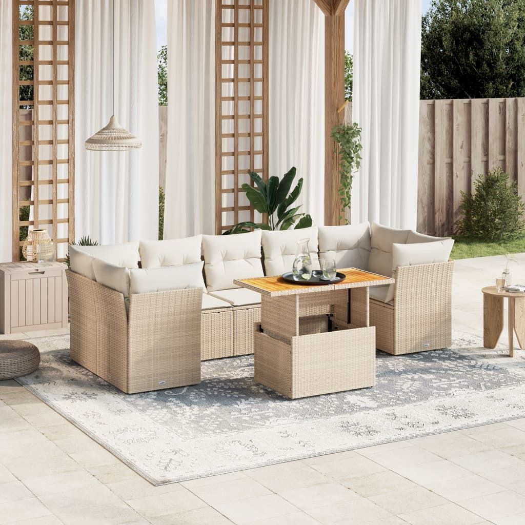 Maison Exclusive - 8-tlg. Garten-Sofagarnitur mit Kissen Beige Poly Rattan