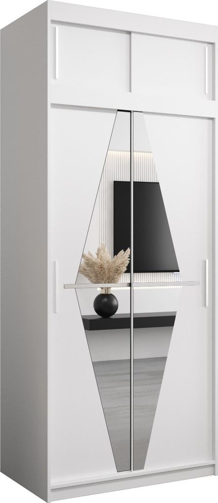 Kleiderschrank, Schiebetürenschrank Schlafzimmer, Schrank mit Spiegel BOLIWIA 100 mit Aufsatz, Höhe 240 cm