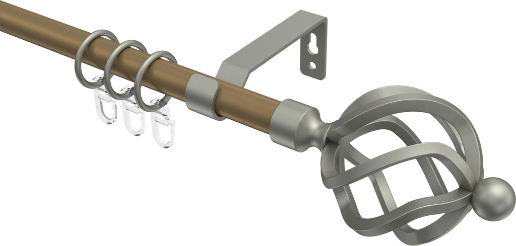 Interdeco Gardinenstange / Vorhangstange Gold matt / Chrom matt, Typ Olymp Paolo (Schmiedekugel), 16 mm Ø 1-läufig, 540 cm