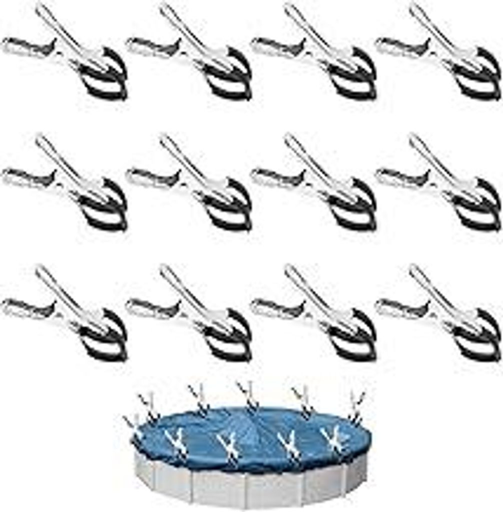 12 Stück Klammern Metall für Poolabdeckung, Befestigungsklammern mit Schutzfolie, Planenclips, Klemmzwingen für Oberirdische Pools, Klemmzwingen...