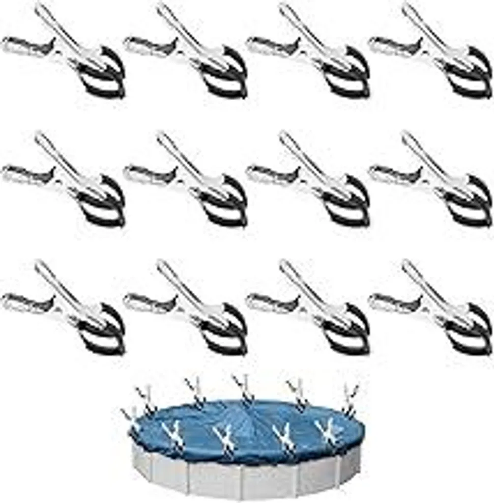 12 pezzi di graffette metalliche per coperture per piscine, graffette di fissaggio con pellicola protettiva, clip per teloni, morsetti per piscine fuori terra, morsetti con forte forza di serraggio per serre e fotografia - 1