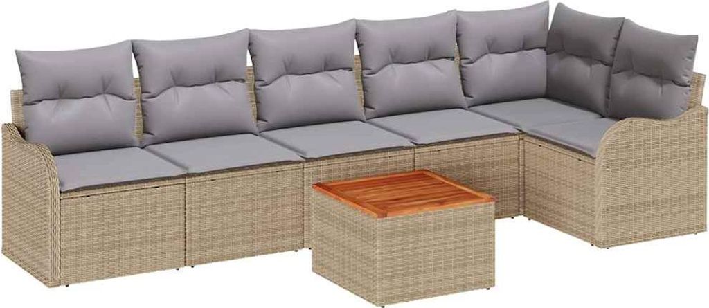 vidaXL Gartensofa-set mit Kissen 7 pcs Beige Poly-Rattan