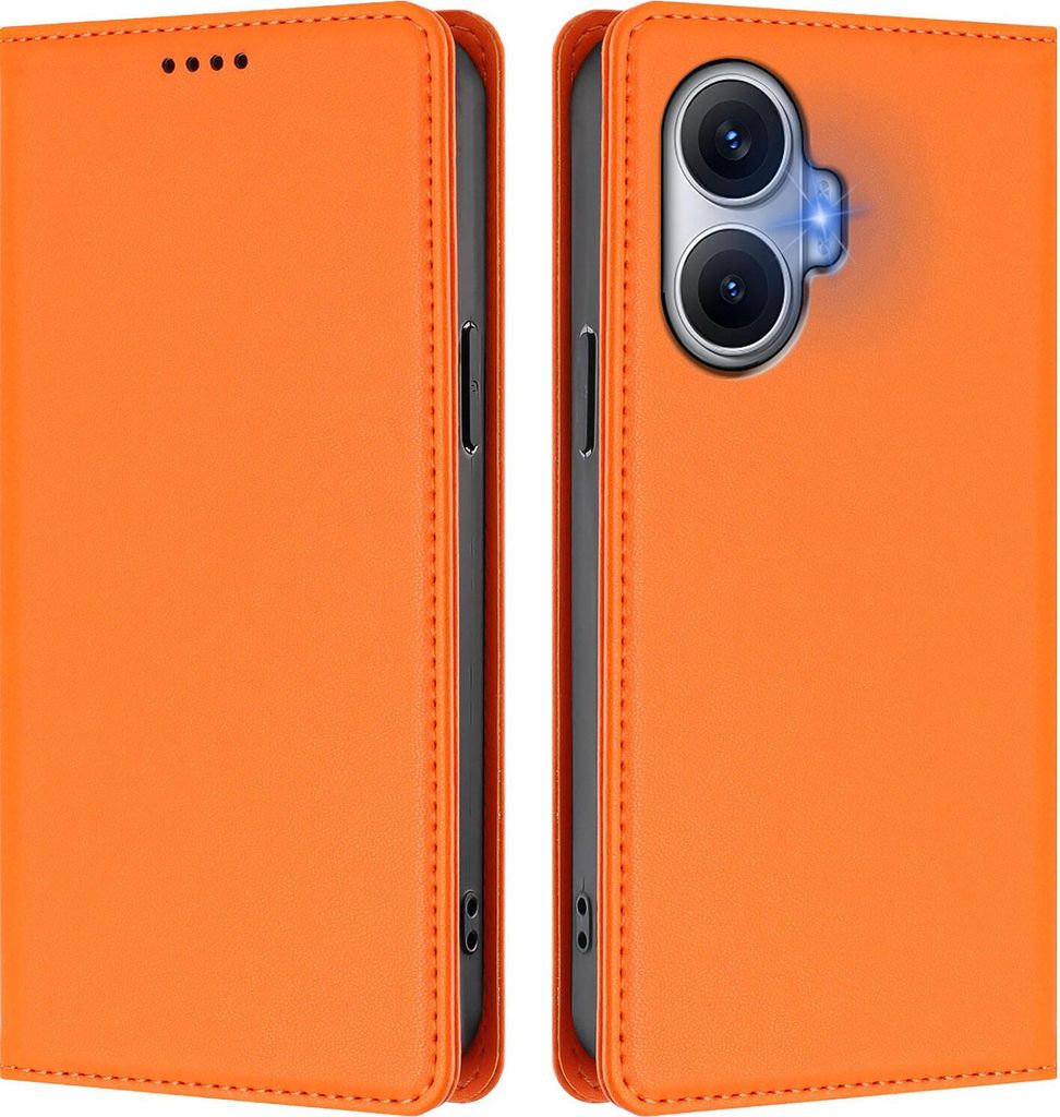 Handyhülle für Xiaomi Poco F7/Redmi Turbo 4 Pro, Kunstleder Klapphülle Stoßfeste Magnetische Hülle mit Ständer Orange