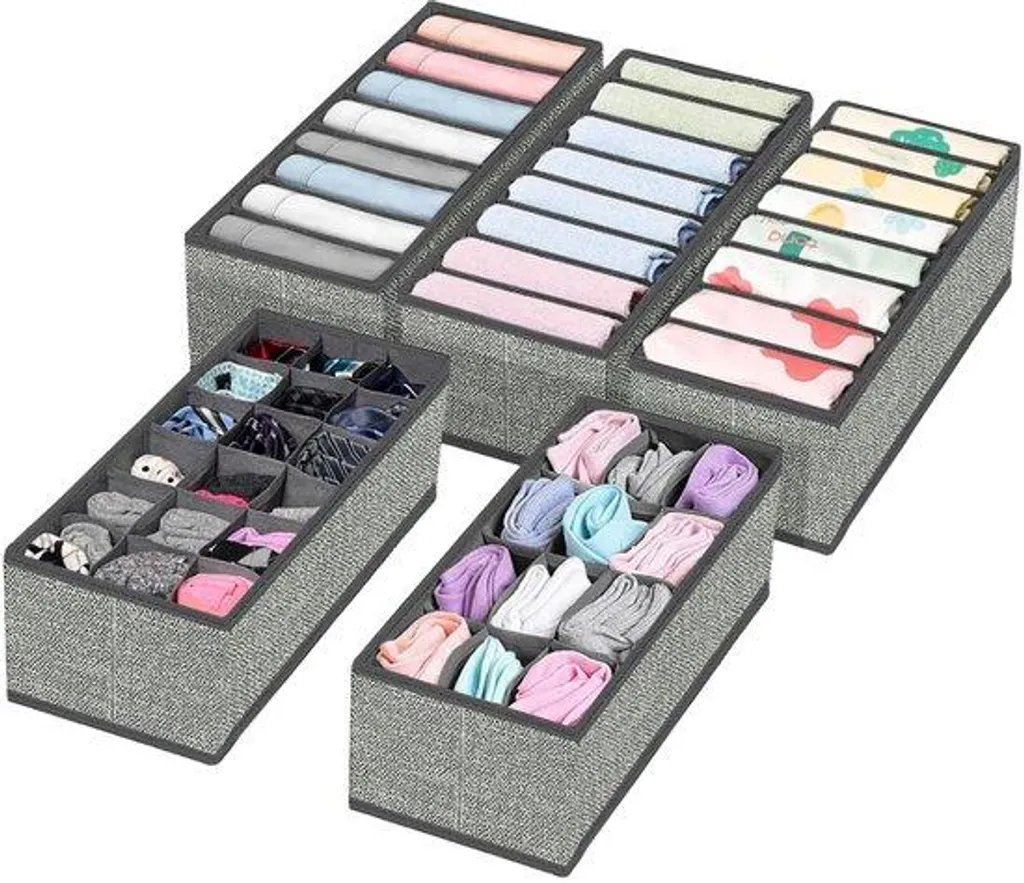 Rangement Vêtements en Tissu : Set de 5 Boîtes de Rangement avec Couvercle
