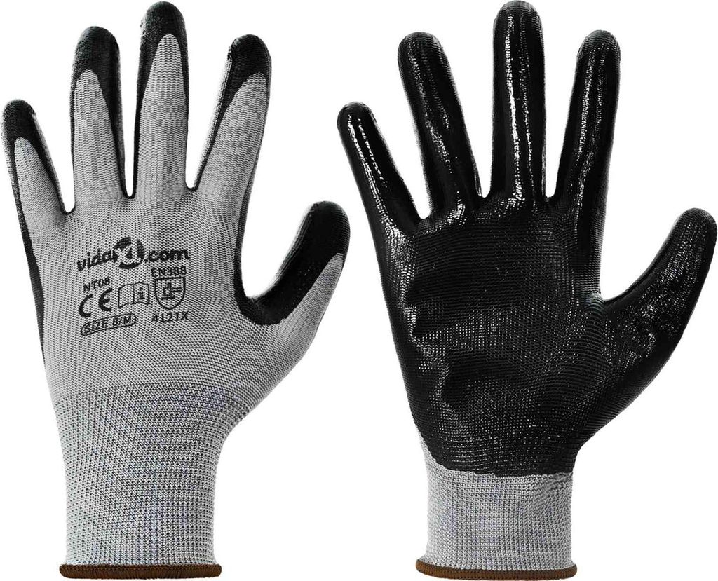 Arbeitshandschuhe 24 pcs Grau und Schwarz 8 / m Polyester