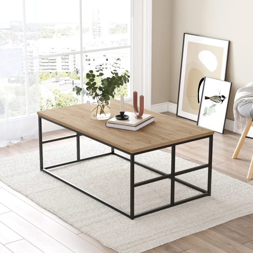 Table basse robuste et stable aspect chêne pour salon moderne Velendi - 2