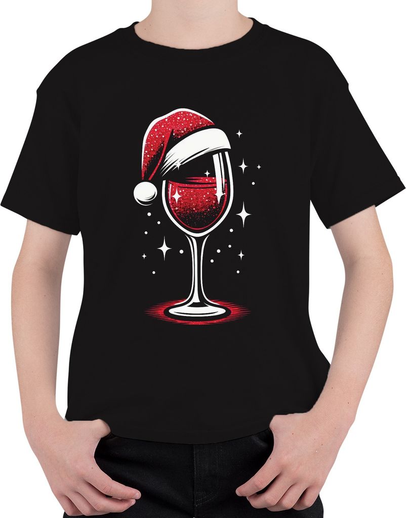 Wein Weihnachtsmütze Weinglas Winzer Weinliebhaber - Weihnachten Weihnachtsgeschenk Christmas Uni Kinder T-Shirt, Schwarz, 104