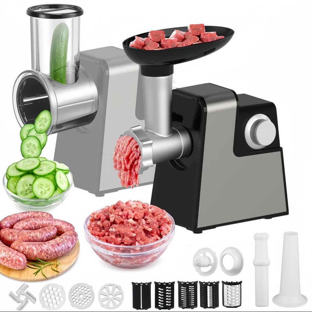 2 in1 Elektrische Käsereibe & Fleischwolf,Gemüseschneider,Multifunktional Küchenmaschine,Elektrischer Fleischwolf,mit 12 Aufsätze