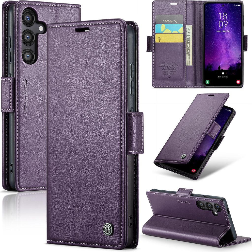 Lederhülle für Samsung Galaxy S24 FE Brieftasche Kartenfach Schutzhülle mit Standfunktion Lila