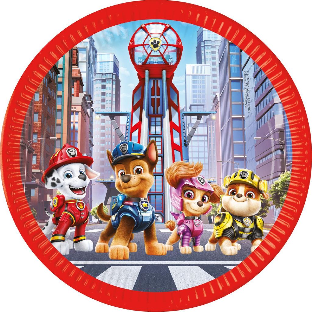 Procos 93453 - Party-Teller Paw Patrol The Movie, Größe 23 cm, 8 Stück, Einwegteller aus Papier, Kindergeburtstag, Party-Geschirr, Mix