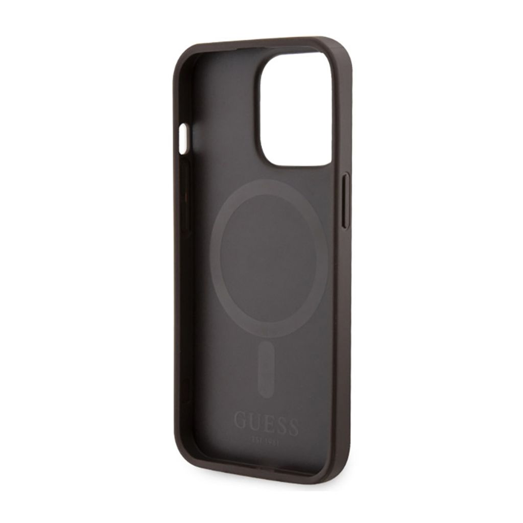 Guess Custodia Rigida Per IPhone 13 Pro / 13 (6,1'') - Stampa A Strisce 4G, Colore Marrone, Con MagSafe
