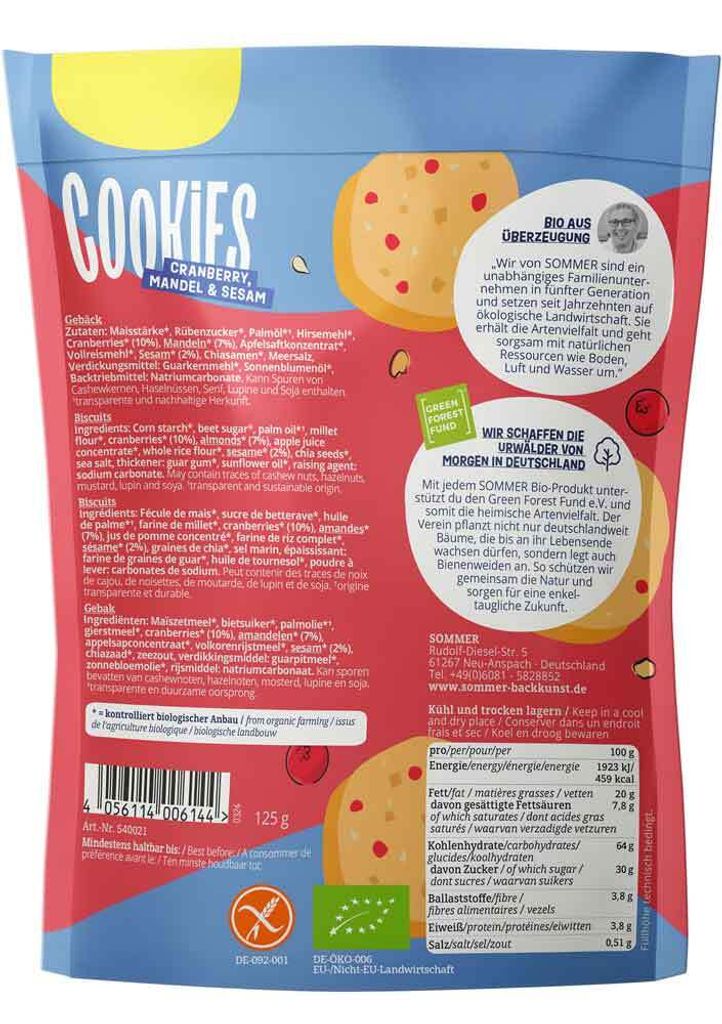 Cookies Cranberries, Mandel & Sesam glutenfrei 125g Produktbild 