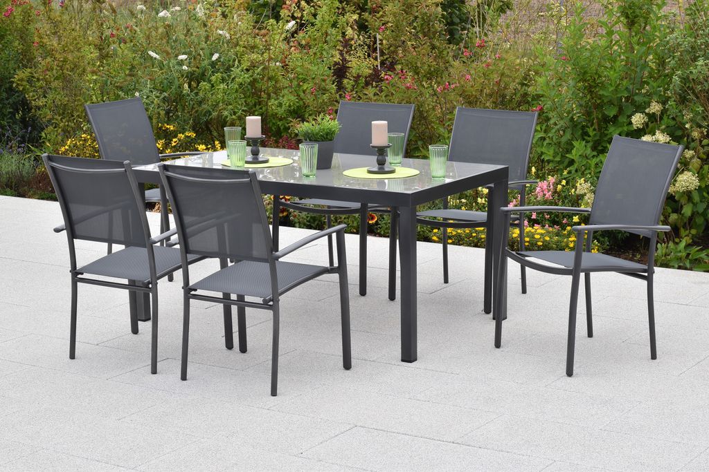 Merxx "Milano" Set 7tlg., 6 Stapelsessel, Tisch 150 x 90 Produktbild 