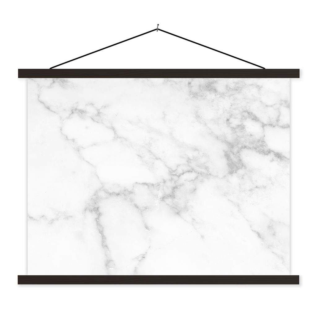 MuchoWow Textilposter Marmor - Weiß - Grau - Luxus - Marmoroptik - Stein 120x90 cm mit schwarzem Rahmen - Aufhänger für Poster