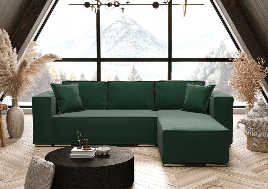AX LIVING Grün Ecksofa mit Schlaffunktion Vinoria L-Form 255 cm Rechts