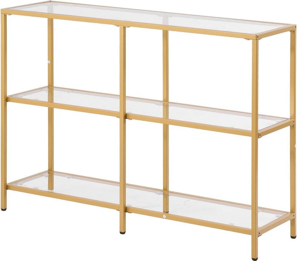 3-Tier Glass Console Table Rectangle Sofa Side Table with Anti-Tip Golden