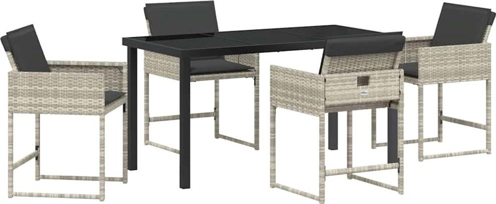 vidaXL Garten Essgruppe mit Kissen 5 pcs Hellgrau Poly-Rattan