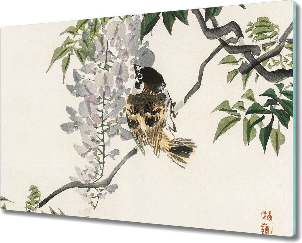 Coloray Schneidebrett Herdabdeckplatte 80x52 cm Kochplattenabdeckung Küchenbrett Hackbrett - Zweige Tier Vogel