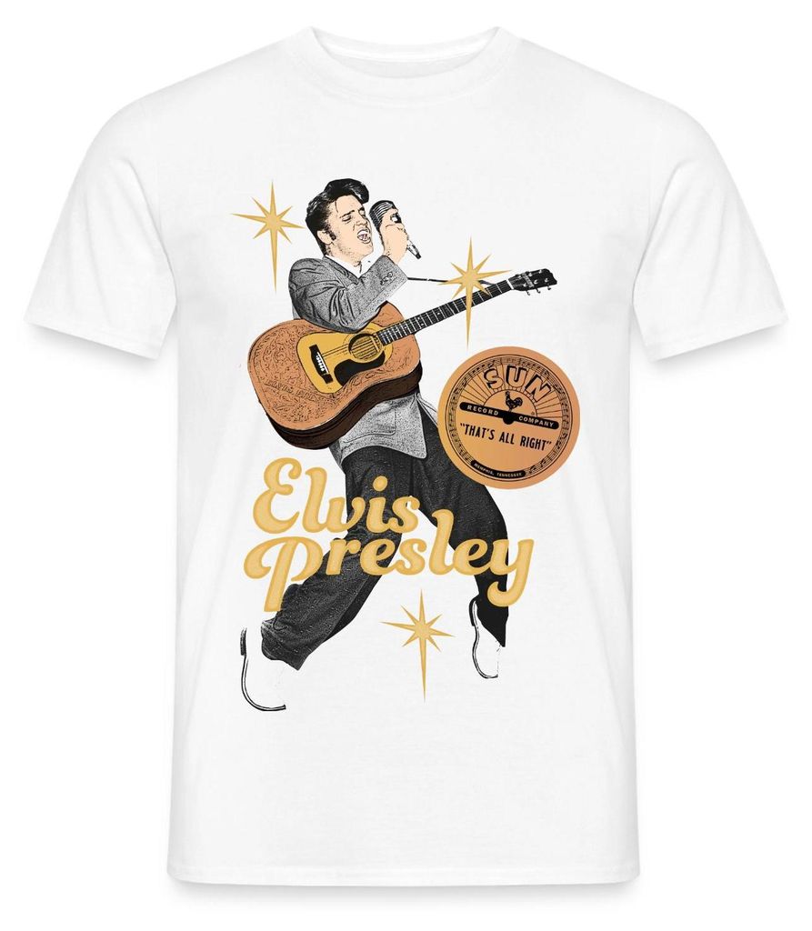 Spreadshirt Elvis Presley Mit Girarre Und Mikrofon Männer T-Shirt, 4XL, Weiß