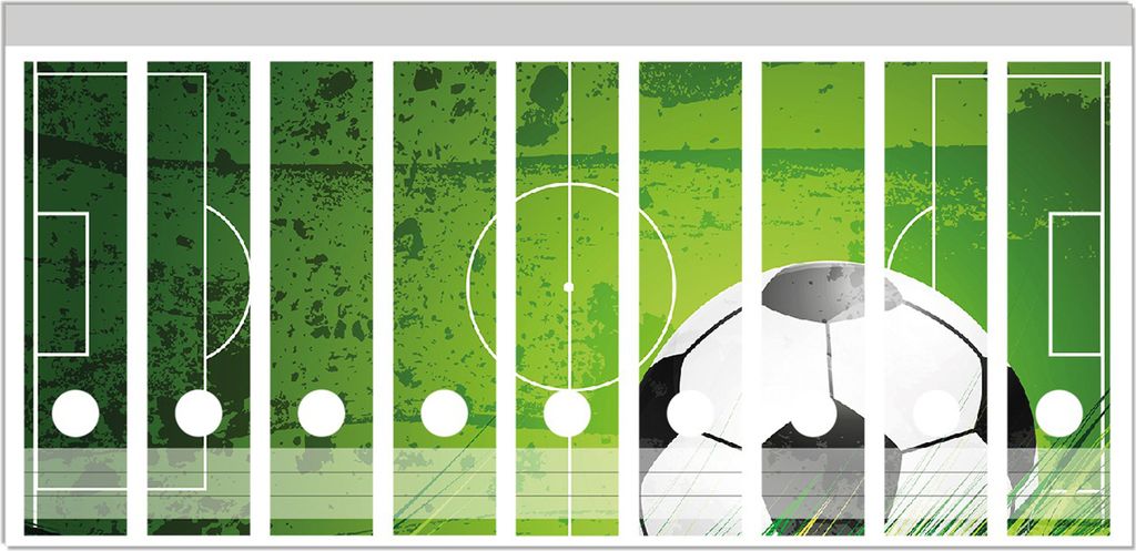 Wallario Ordnerrücken Sticker, selbstklebend für breite Ordner, 9 Stück, Motiv Fußball-Feld klassisch grün mit Ball