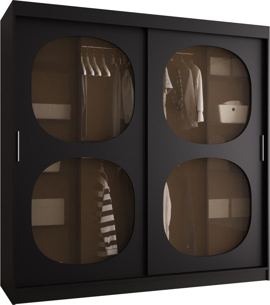 MEBLE KRYSPOL Kleiderschrank mit Glas 200 x 200 x 62 cm BAHRAJN 2, Schwarz