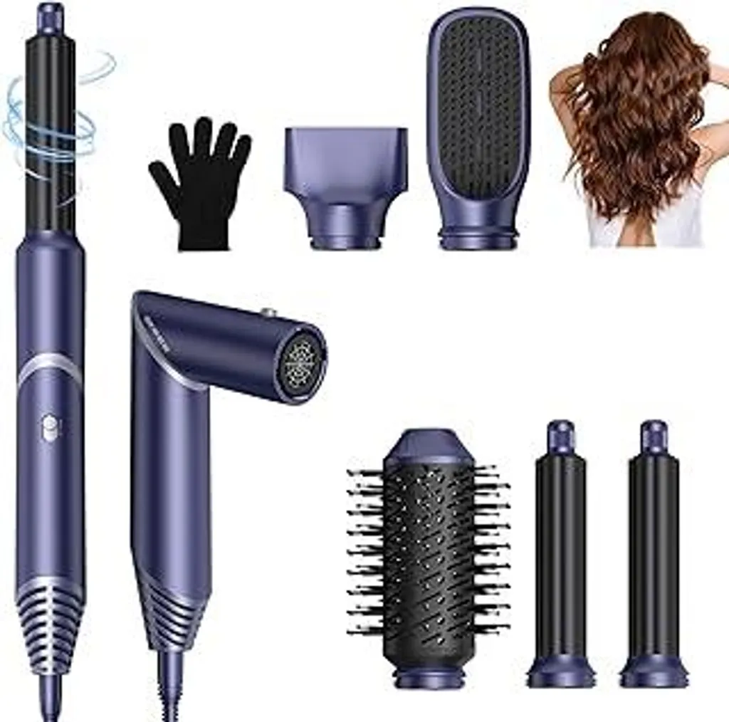 Spazzola ad Aria Calda 5-in-1: Arricciacapelli Automatico e Phon Set