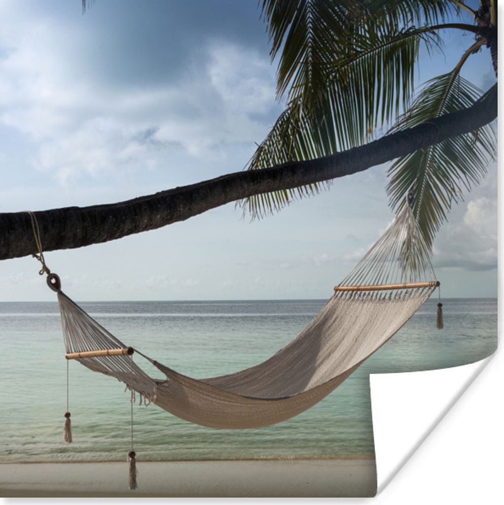 MuchoWow Poster Palme - Hängematte - Strand 100x100 cm - Babyzimmer