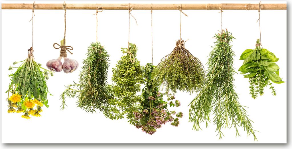Tulup Leinwandbild - 120x60 cm - Wandkunst - Drucke auf Leinwand - Leinwanddruck - Essen & Getränke - Grün - Kräuter an Schnur