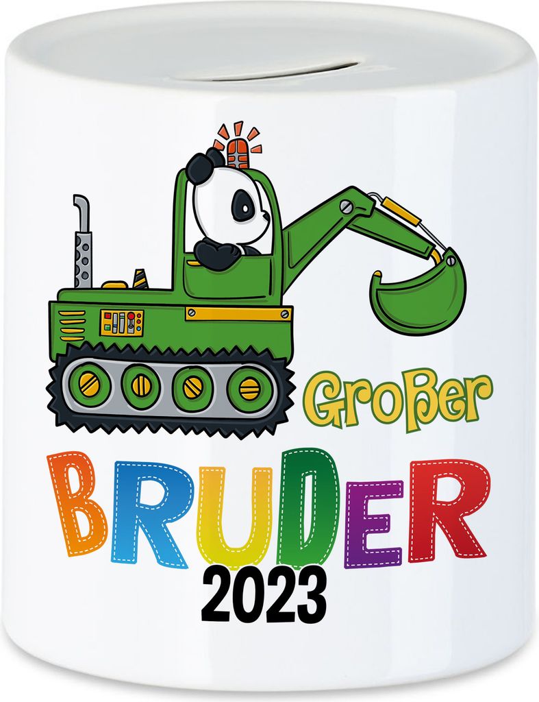 Großer Bruder 2023 Beutel Panda Bagger Motiv Geschenk Ankündigung Babynews Spardose