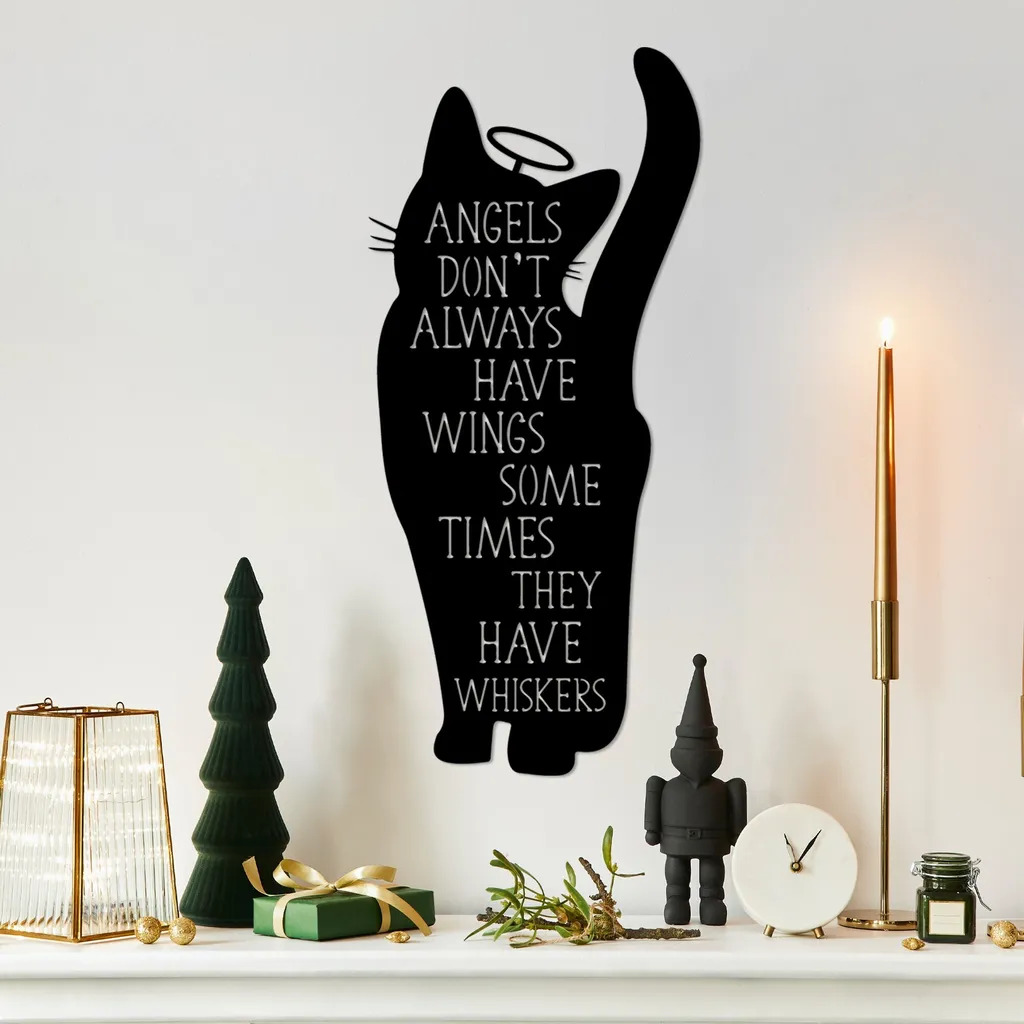 Wallity Cat 9 Decorazione Parete Metallo Nero 28x60cm | Design Moderno