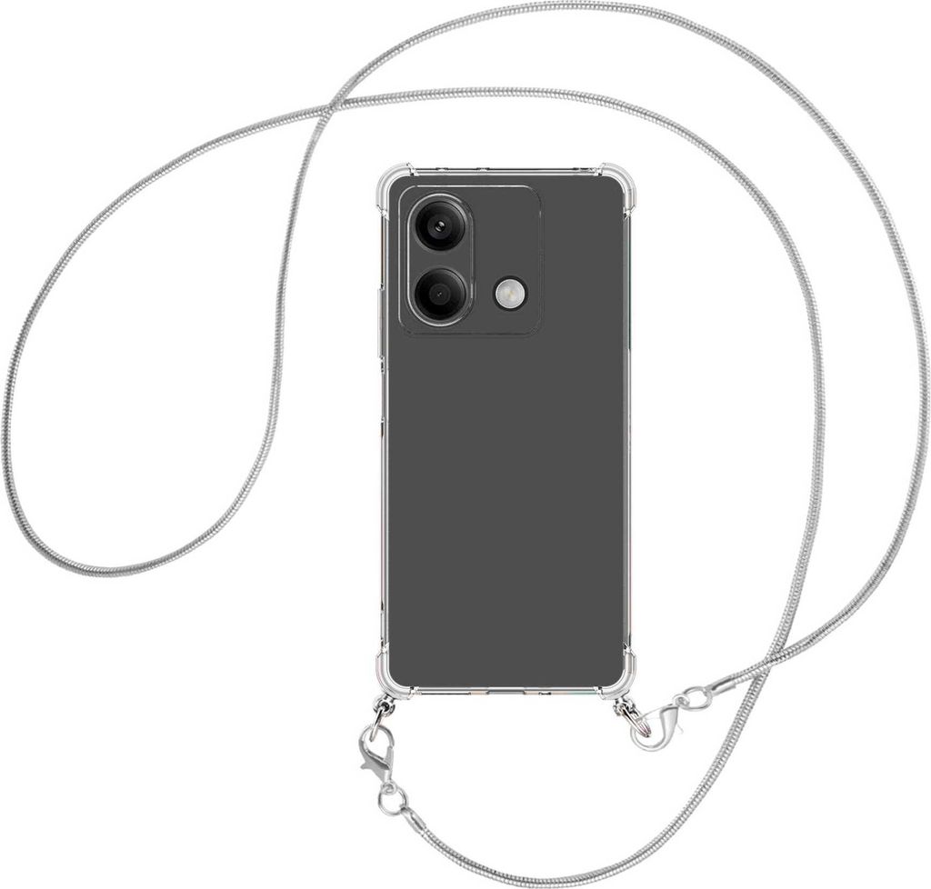 Handykette Backcover-Schutzhülle mit Band (Metall silberfarben) für Xiaomi Redmi Note 13 5G - silberfarbene Snake-Kette