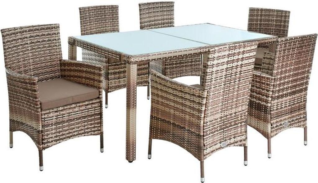 Polyrattan Sitzgruppe Essgruppe Gartenmöbel Set 6 Pers. Gartenset Beige-Braun