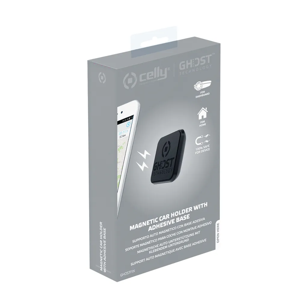 Supporto Cellulare Auto Magnetico Celly GHOSTFIX Nero Adesivo - 4