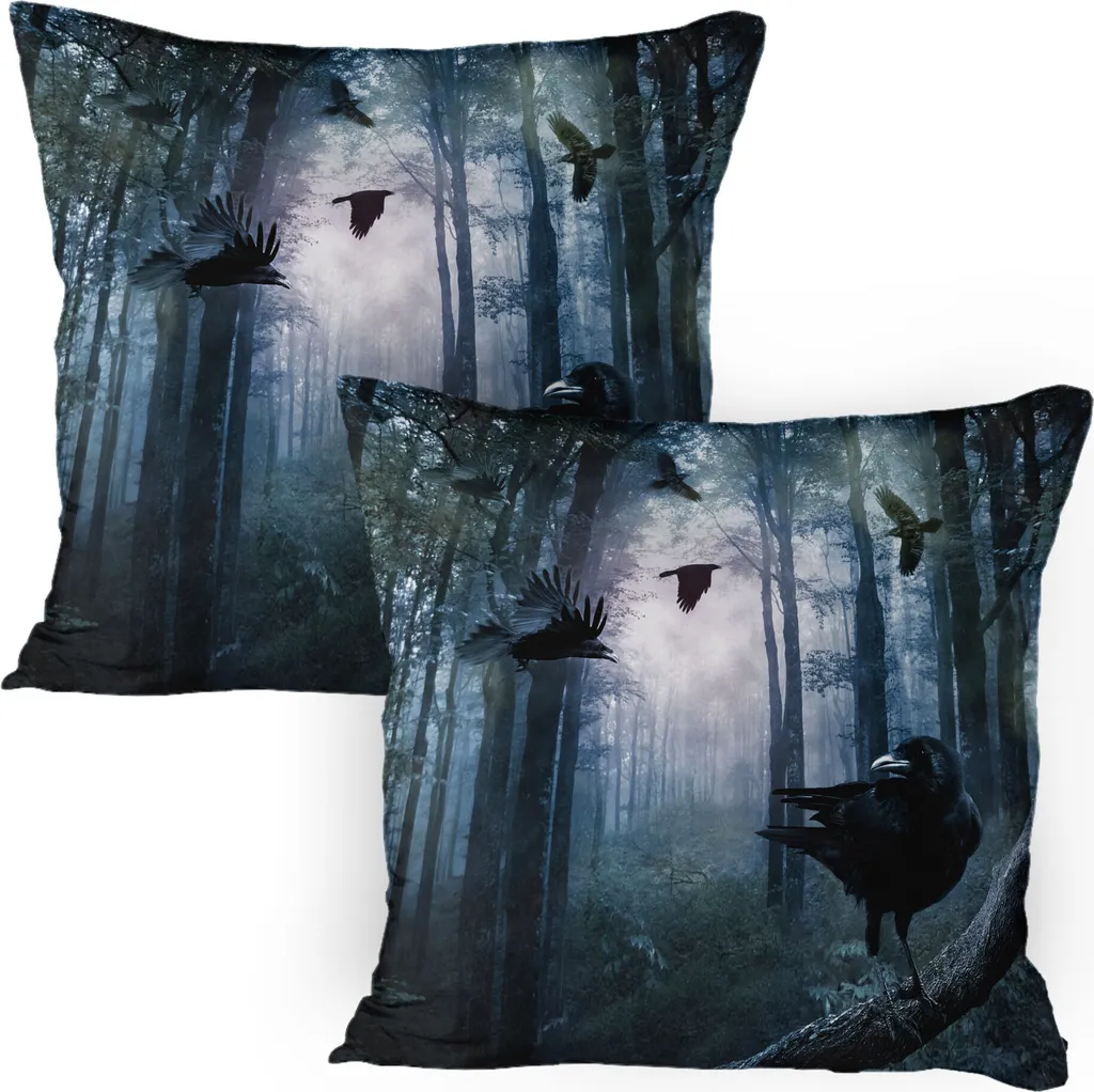 Housse de coussin Corbeau 80x80 cm Lot de 2 Motif Gothique Gris Anthracite