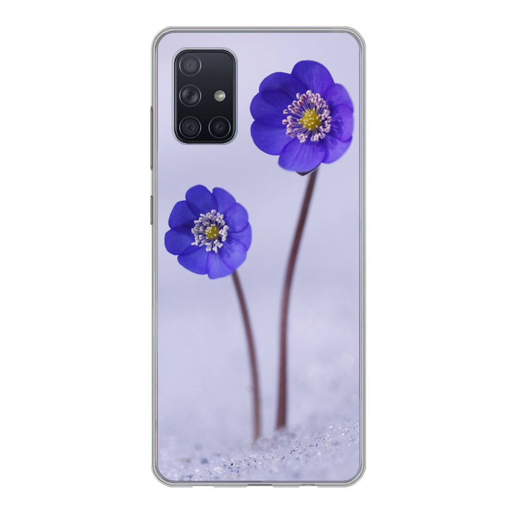 MuchoWow Handyhülle Schutzhülle Hülle für Samsung Galaxy A51 5G Blumen - Schnee - Lila Silikon Softcase Handy Hülle - Abbildung