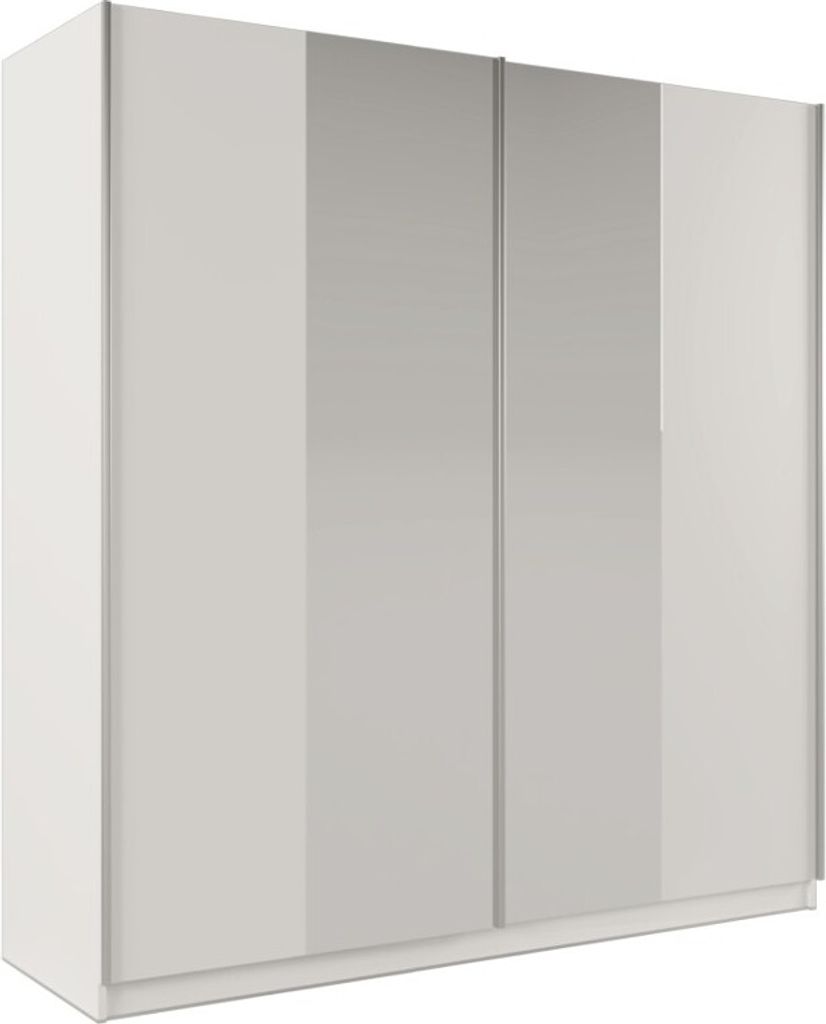 Furniture24 Kleiderschrank Praga 200 Schwebetürenschrank 4 Kleiderstangen Spiegel Schrank Schiebtür Weiß, 200 cm breit
