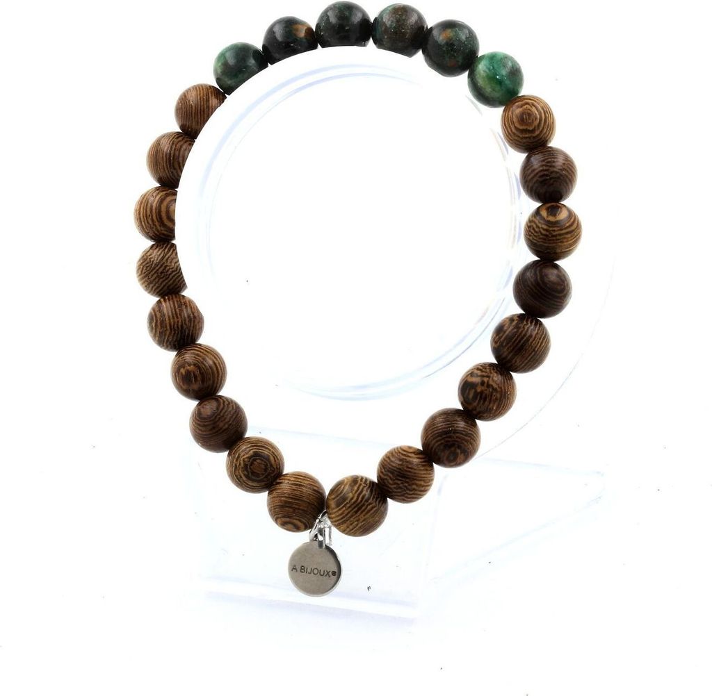 Armband Smaragdperlen aus Sambia + Holz 8 mm