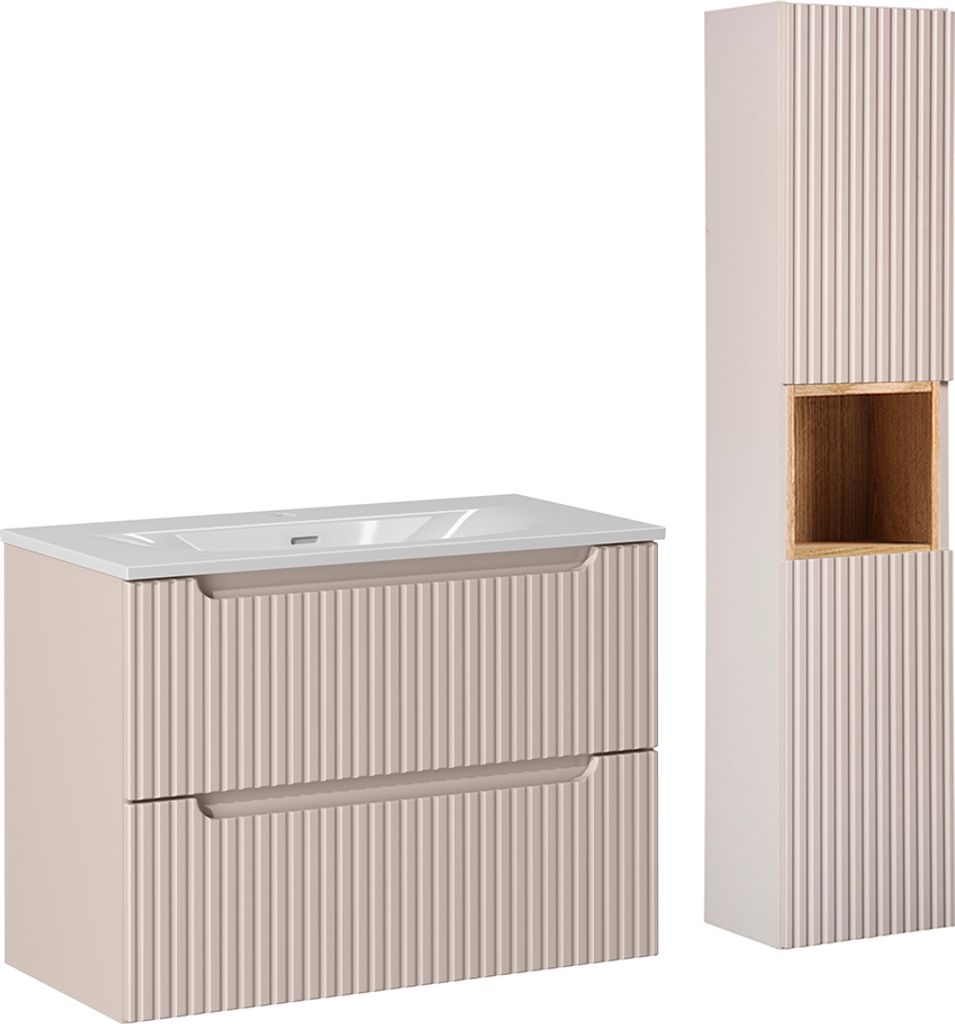 Waschtisch und Hängesäule 80cm Riva mit 2 Schubladen, Produktbild 
