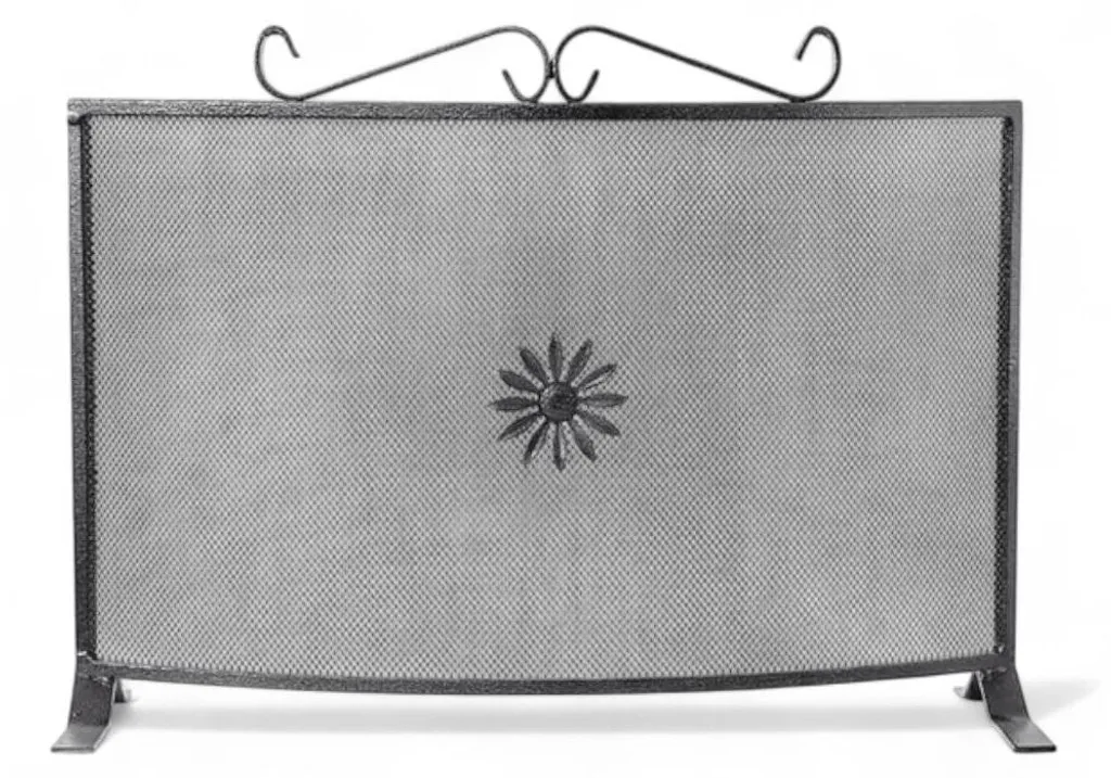 Grille de protection cheminée incurvée en fer forgé noir de 60x45 cm