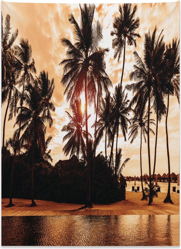 Abakuhaus Wendekreis Wandteppich, Ozean Sea Love Palms aus Weiches Mikrofaser Stoff Kein Verblassen Klare Farben Waschbar, 110 x 150 cm, Orange und...