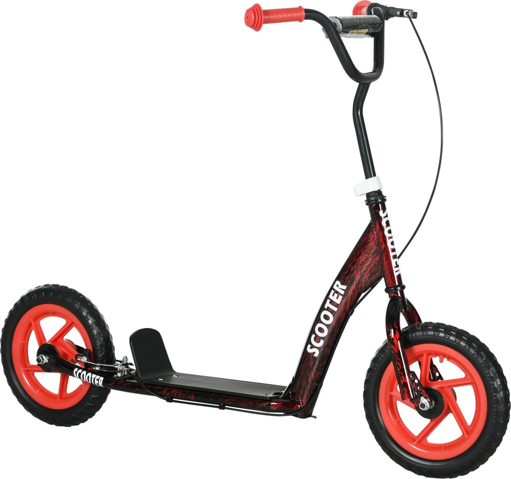 Kinderroller, höhenverstellbarer Tretroller für Kinder, mit Bremse, Ständer, 2 Räder, 50 kg Belastbarkeit, Stahl, Kunststoff, Rot