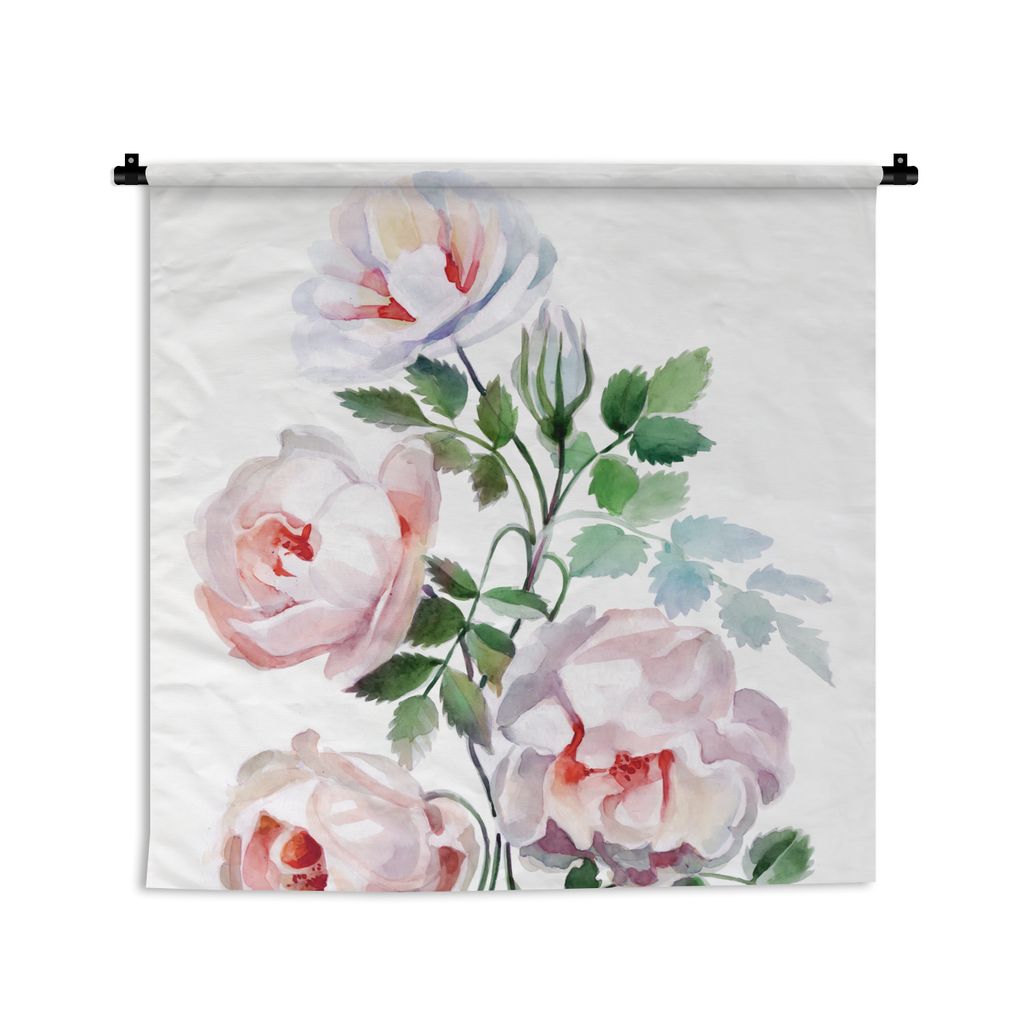 MuchoWow Wandteppich Wandbehang Aquarell - Rosen - Blumen 120x120 cm Tapisserie Dekoration Wandtuch - Modern - Baumwollgewebe