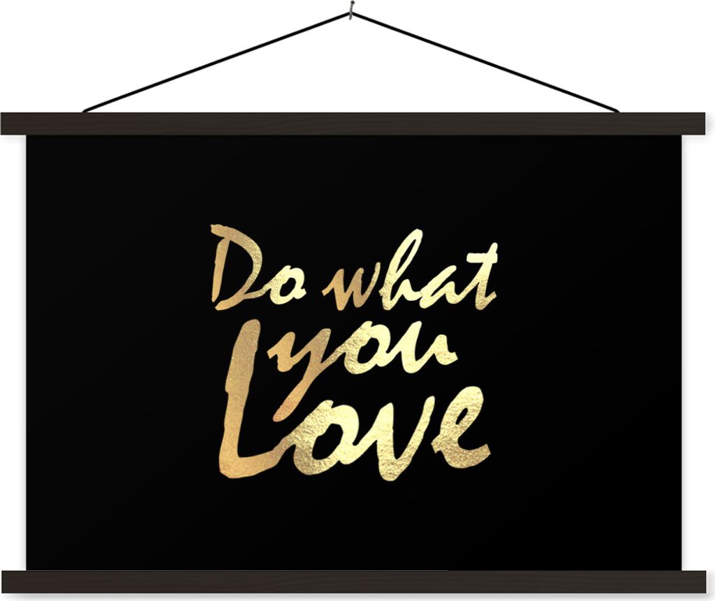 MuchoWow Textilposter Zitat - Liebe - Schwarz - Gold 120x80 cm mit schwarzem Rahmen - Wanddeko